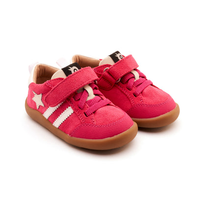 Old Soles 8072 Wos Ground kids leather shoe in Hot Pink Suede, Snow, and Sporco with rubber sole detail