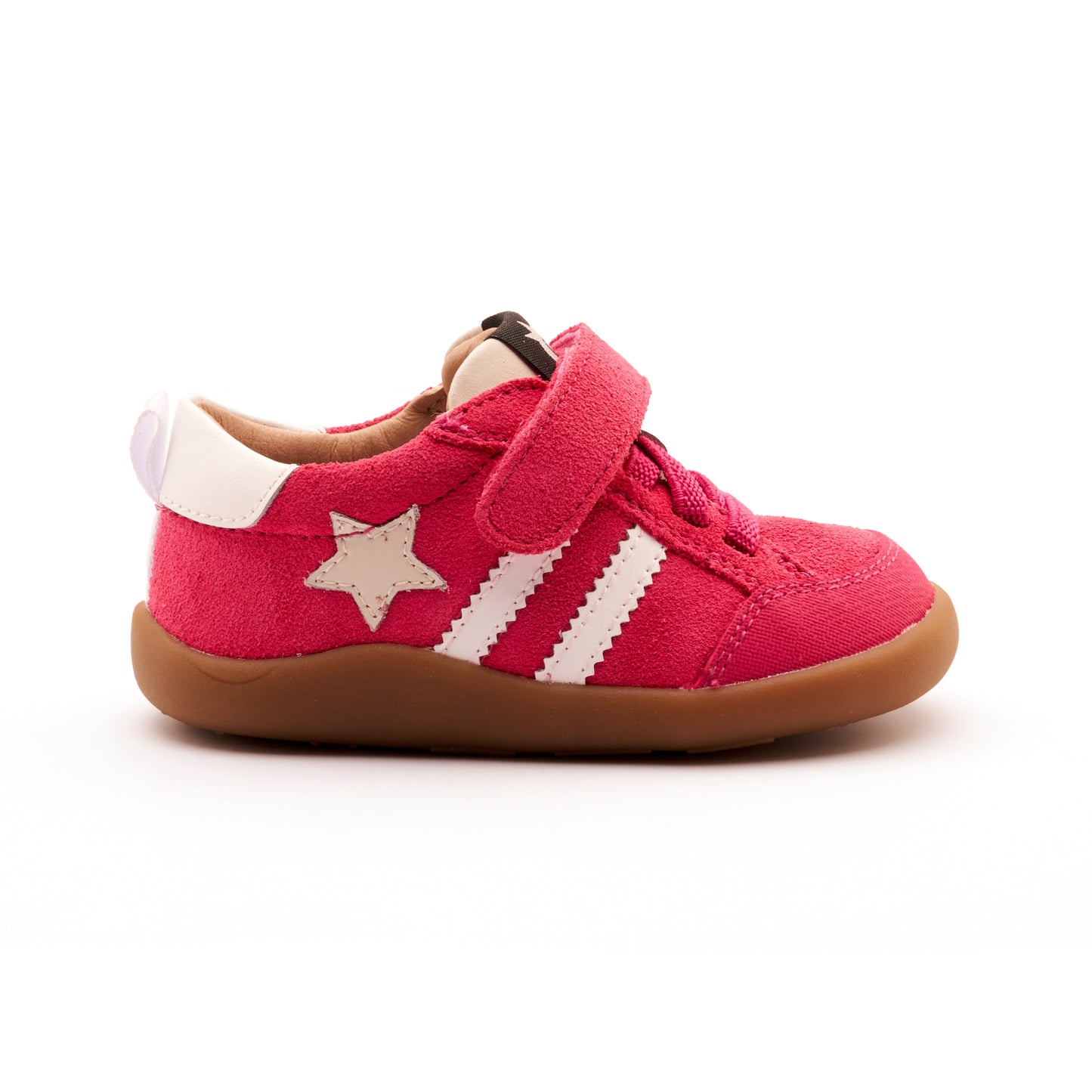 Old Soles 8072 Wos Ground kids leather shoe in Hot Pink Suede, Snow, and Sporco with rubber sole detail