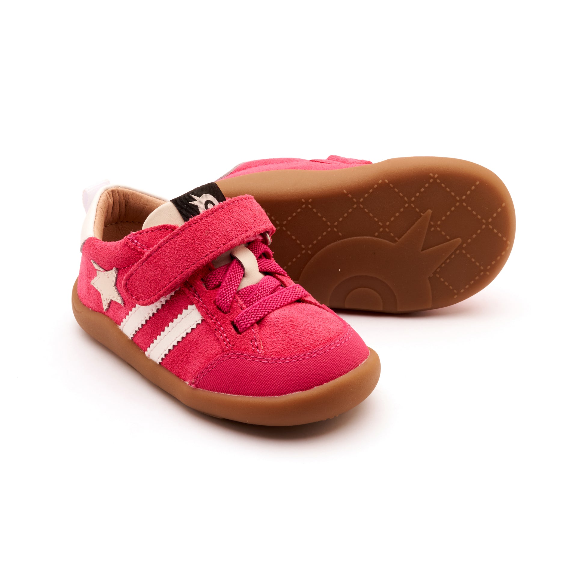 Old Soles 8072 Wos Ground kids leather shoe in Hot Pink Suede, Snow, and Sporco with rubber sole detail