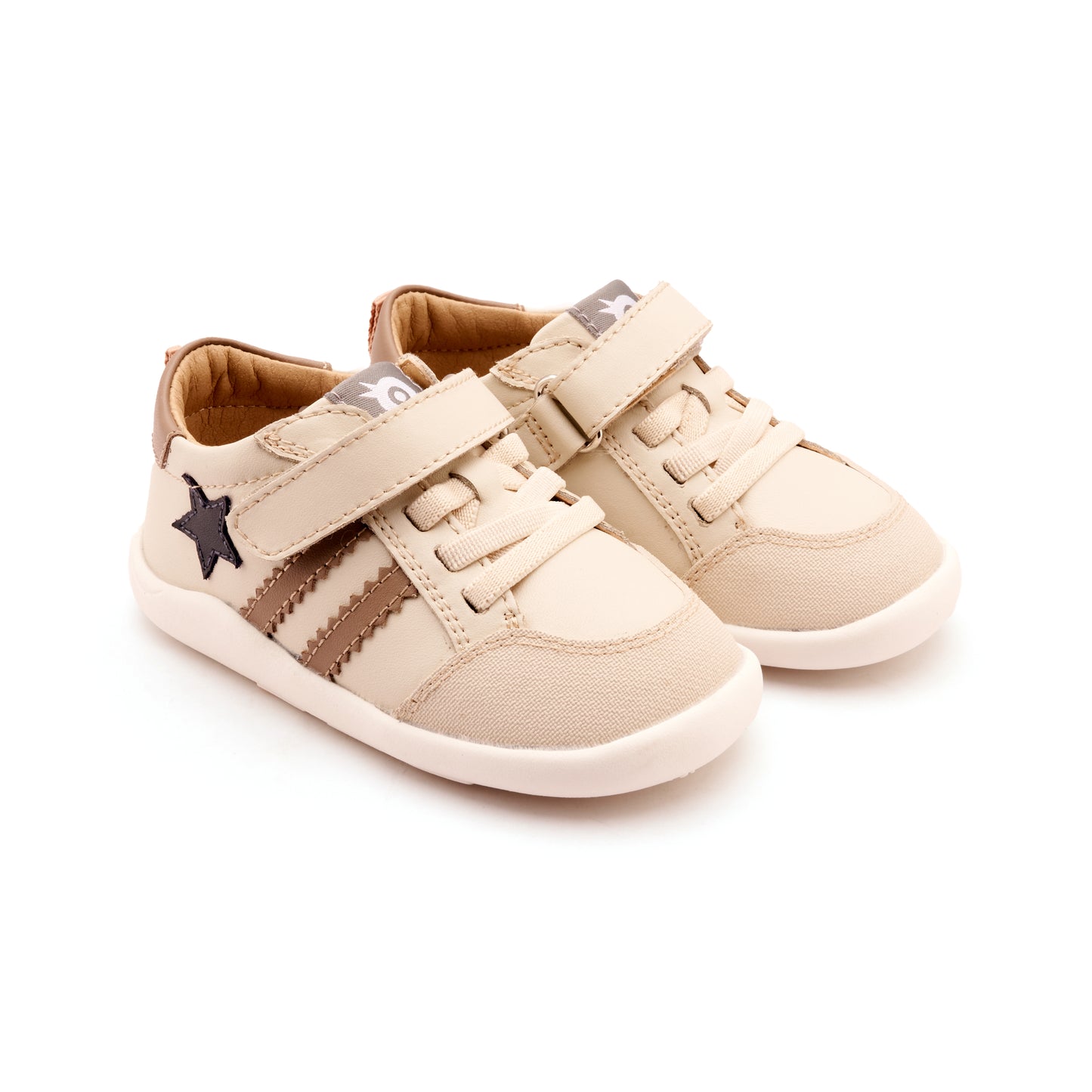 Old Soles 8072 Wos Ground kids leather shoe in Sporco, Taupe, and Navy with rubber sole detail