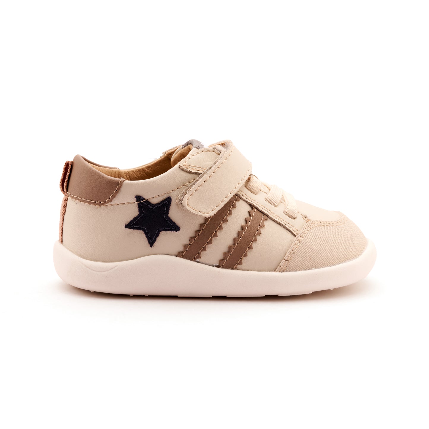 Old Soles 8072 Wos Ground kids leather shoe in Sporco, Taupe, and Navy with rubber sole detail