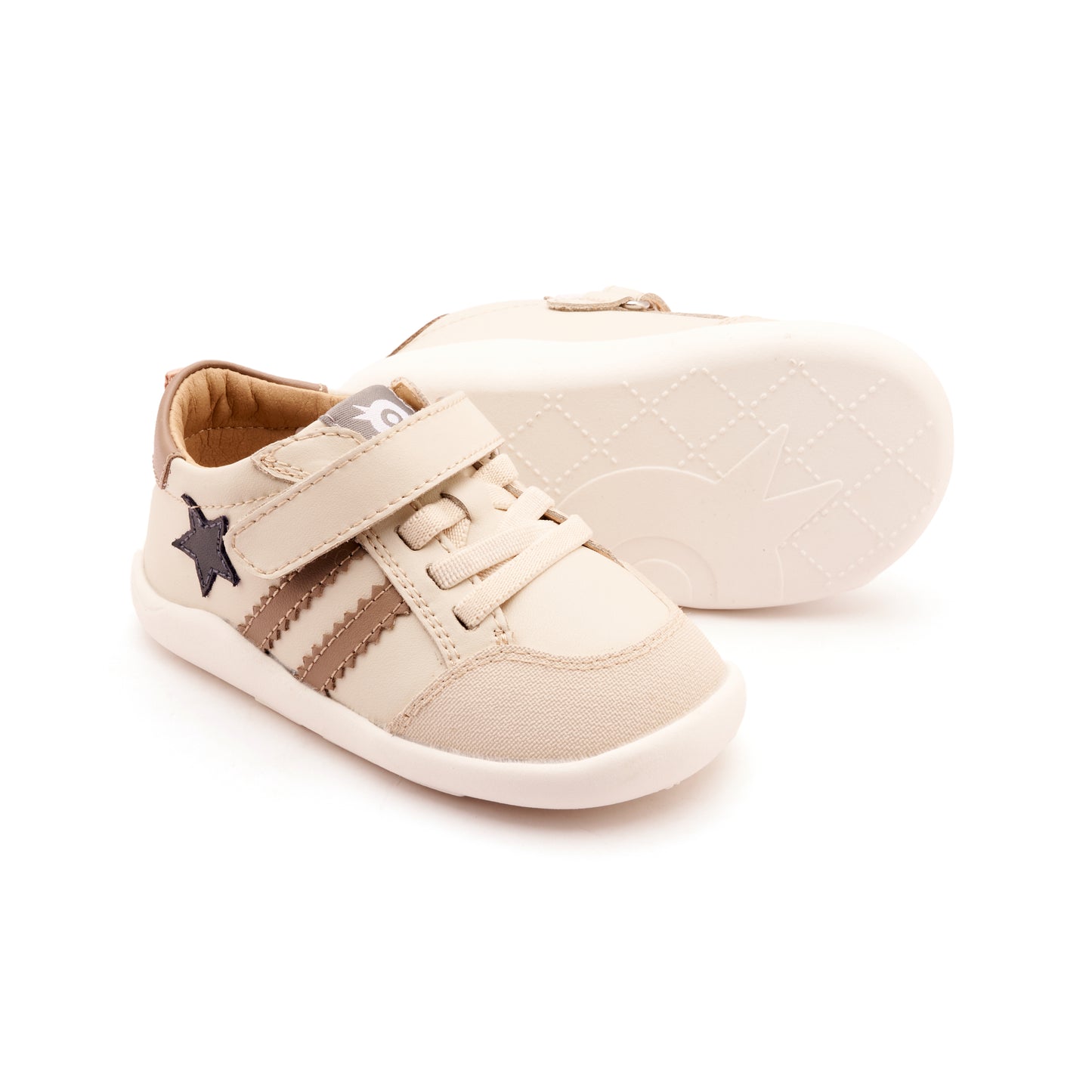 Old Soles 8072 Wos Ground kids leather shoe in Sporco, Taupe, and Navy with rubber sole detail