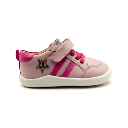 Old Soles 8072 Wos Ground kids leather shoe in Chalk Pink, Candy, and Kat with rubber sole detail