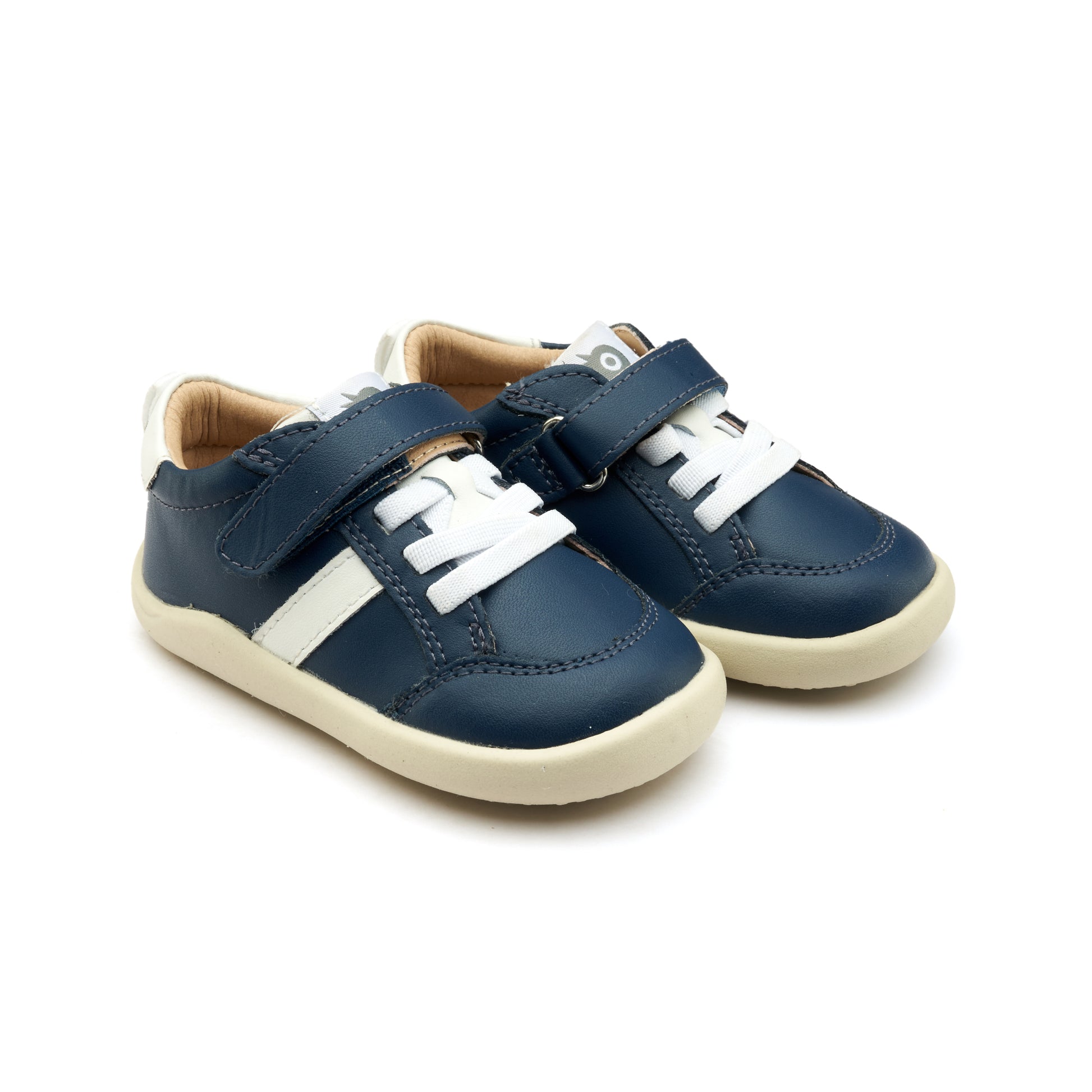Old Soles 8083 Retro Ground kids leather shoe in Denim and Snow with rubber sole detail