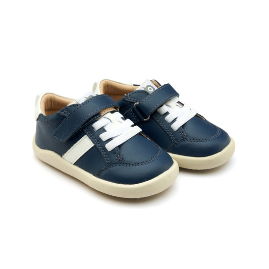 Old Soles 8083 Retro Ground kids leather shoe in Denim and Snow with rubber sole detail