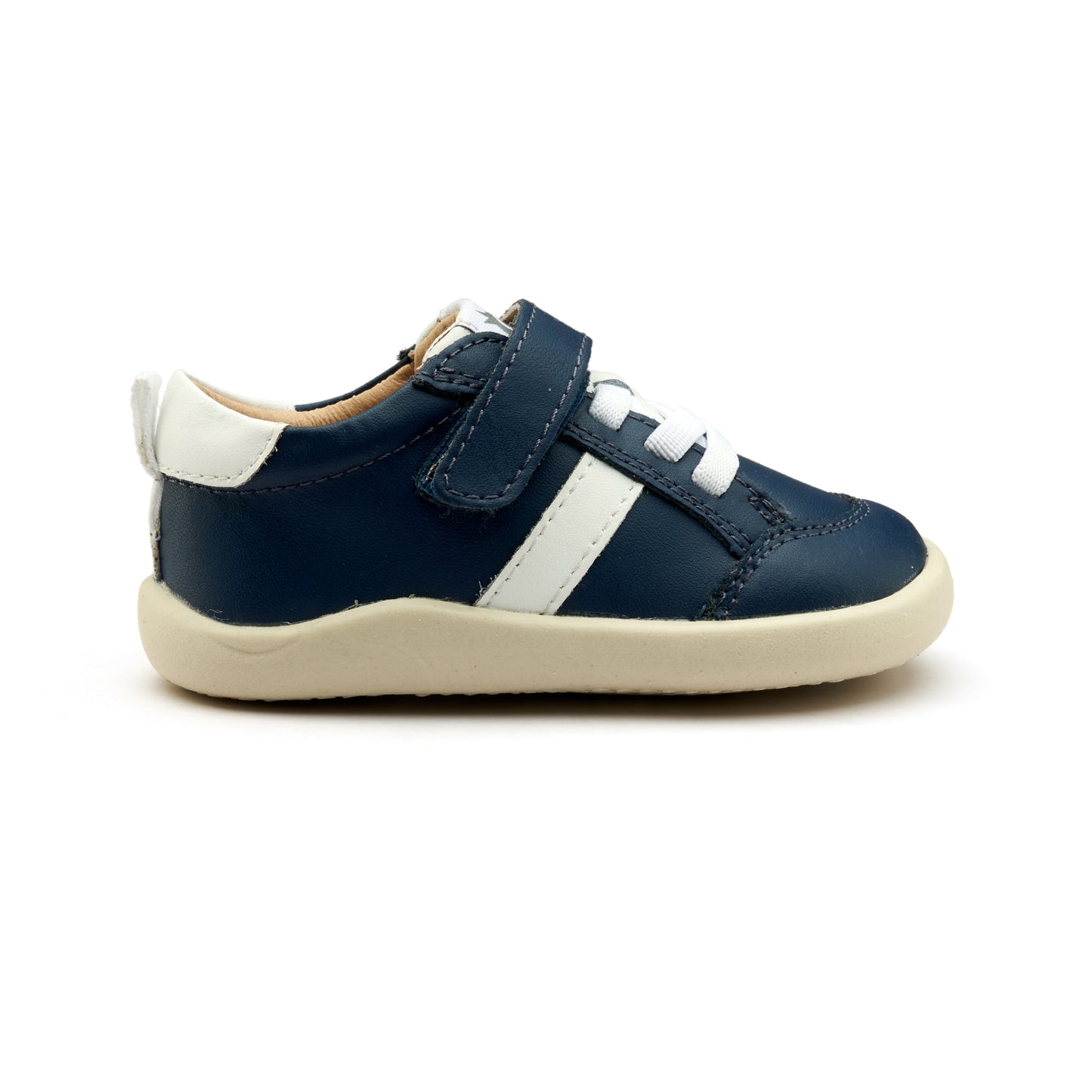 Old Soles 8083 Retro Ground kids leather shoe in Denim and Snow with rubber sole detail