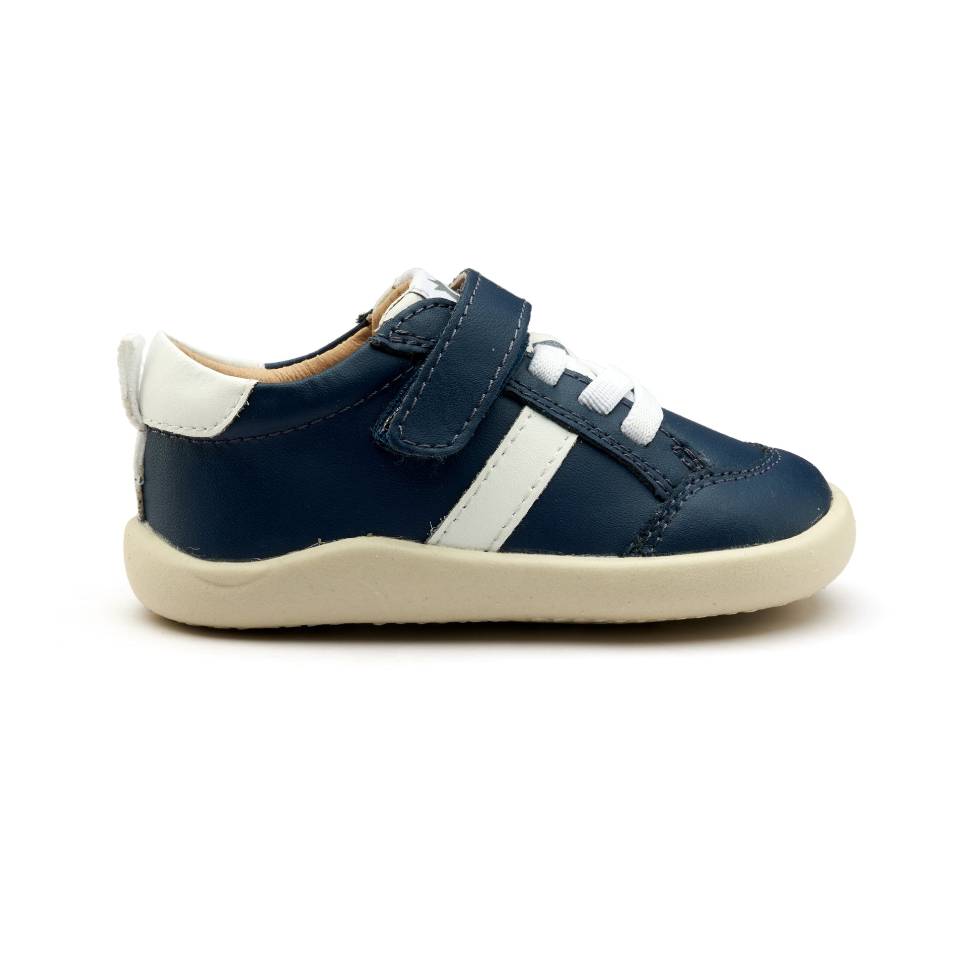Old Soles 8083 Retro Ground kids leather shoe in Denim and Snow with rubber sole detail