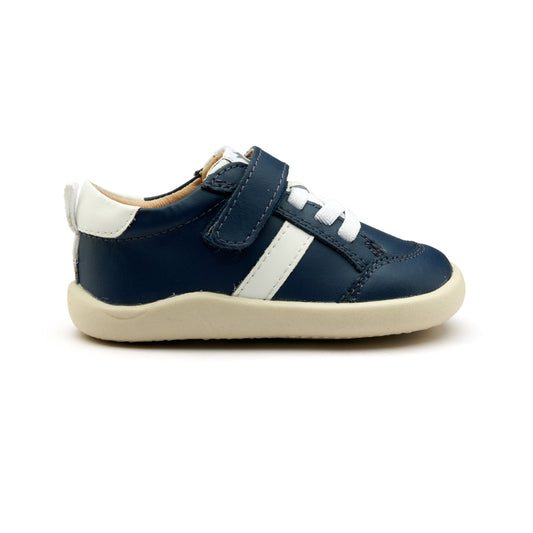 Old Soles 8083 Retro Ground kids leather shoe in Denim and Snow with rubber sole detail