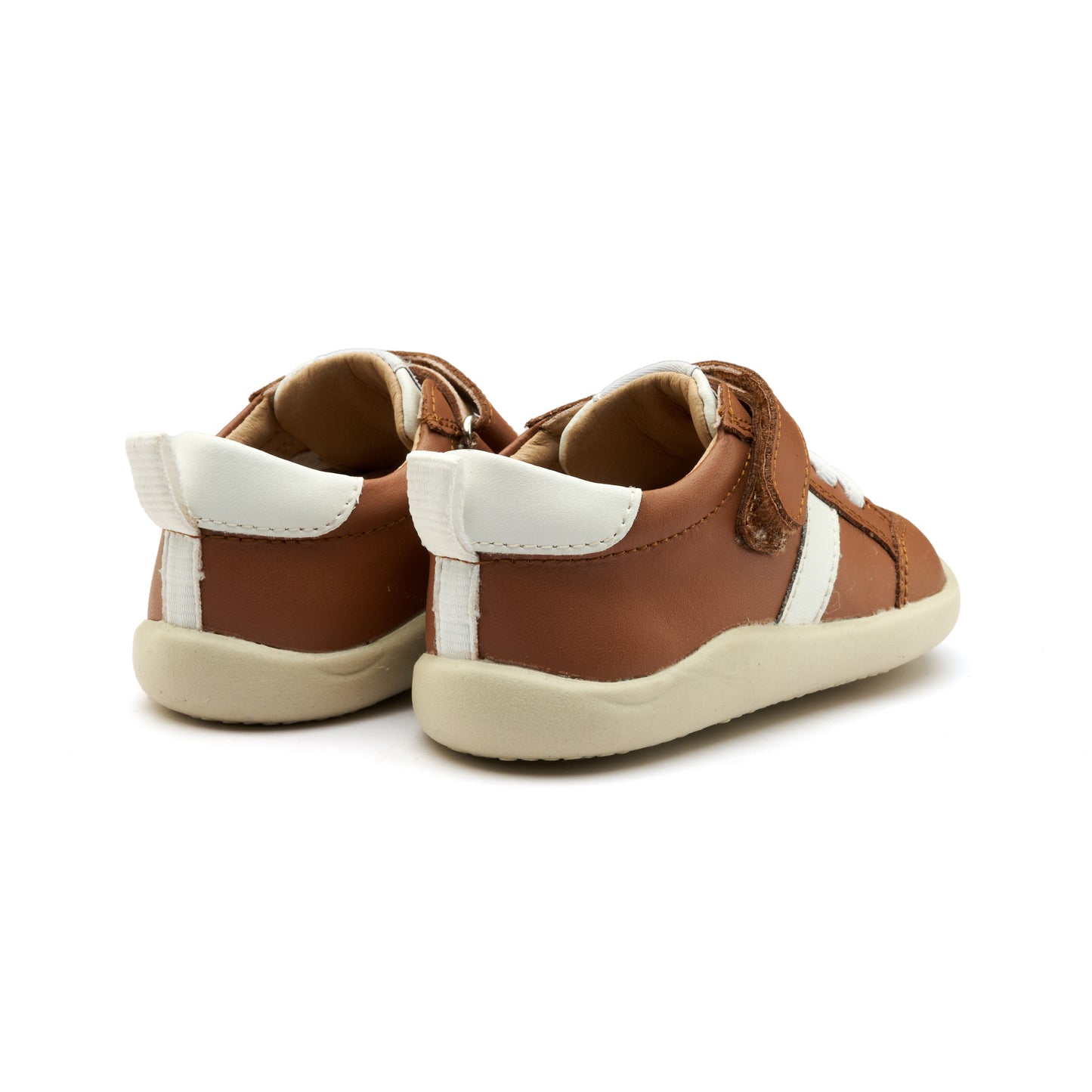 Old Soles 8083 Retro Ground kids leather shoe in Tan and Snow with rubber sole detail