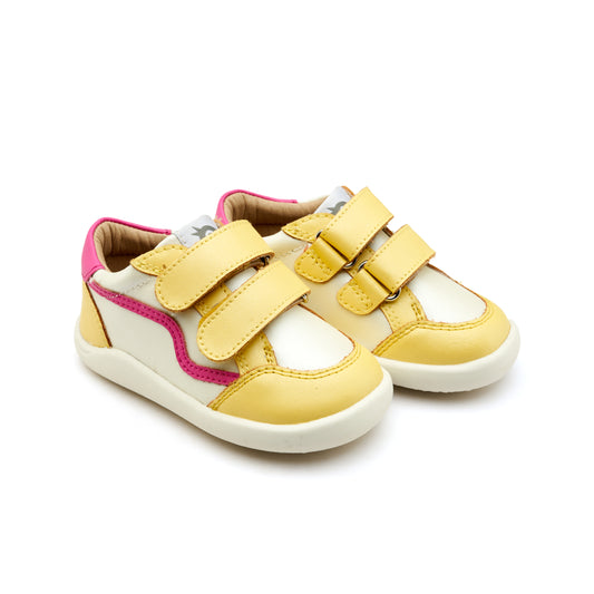 Old Soles 8086 Field Ground kids leather sneaker in Lemon and Nacardo Blanco and Candy with rubber sole detail