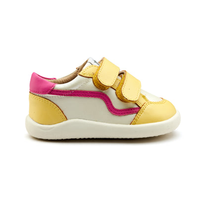 Old Soles 8086 Field Ground kids leather sneaker in Lemon and Nacardo Blanco and Candy with rubber sole detail
