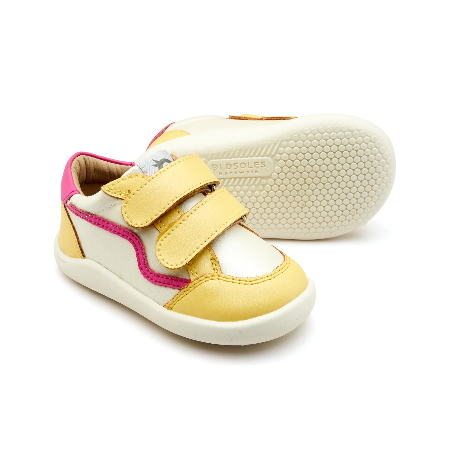 Old Soles 8086 Field Ground kids leather sneaker in Lemon and Nacardo Blanco and Candy with rubber sole detail