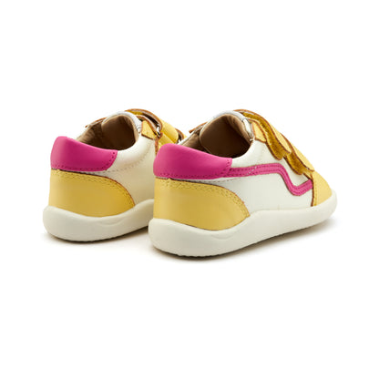 Old Soles 8086 Field Ground kids leather sneaker in Lemon and Nacardo Blanco and Candy with rubber sole detail