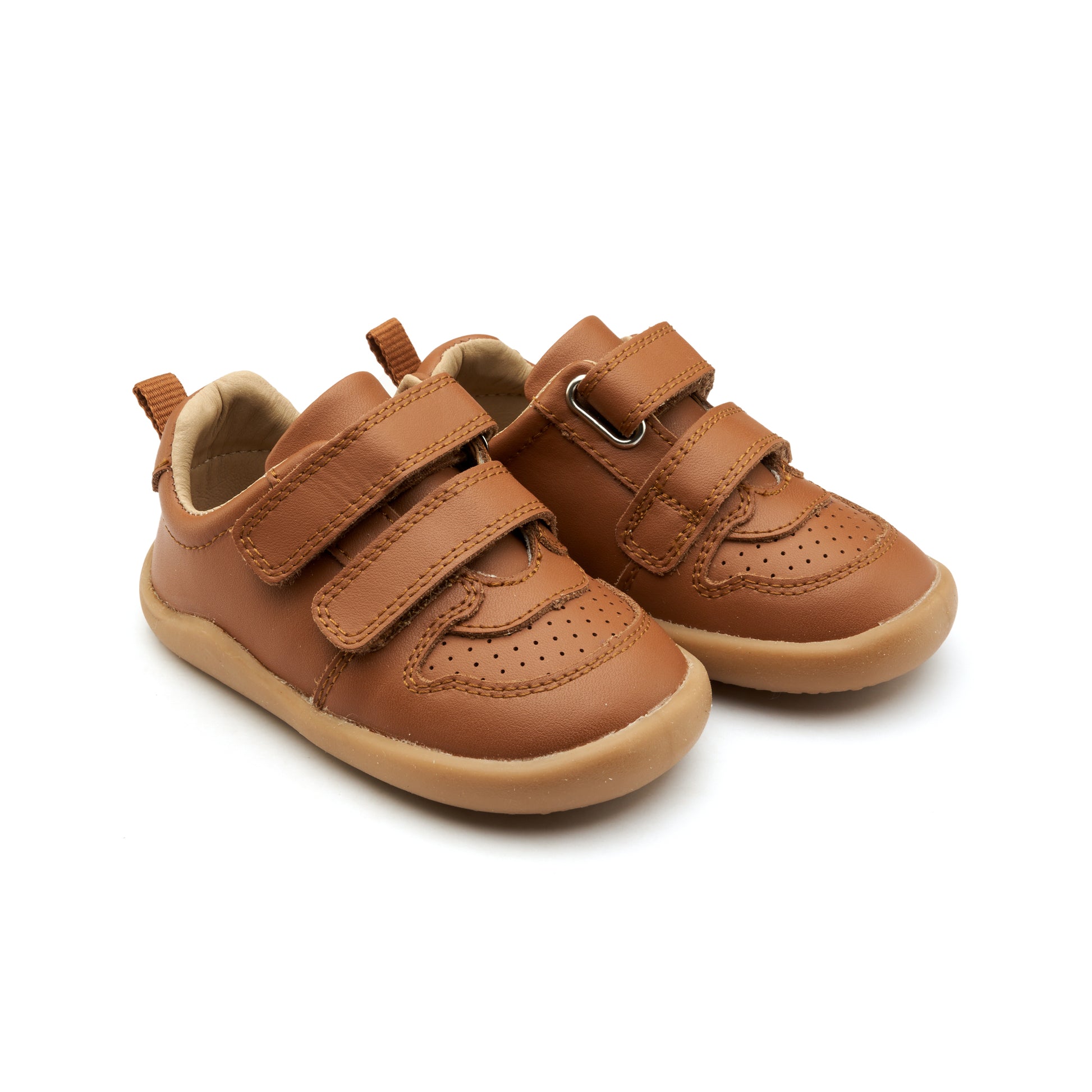 Old Soles 8102 7-Days Ground kids leather shoe in Tan with rubber sole detail