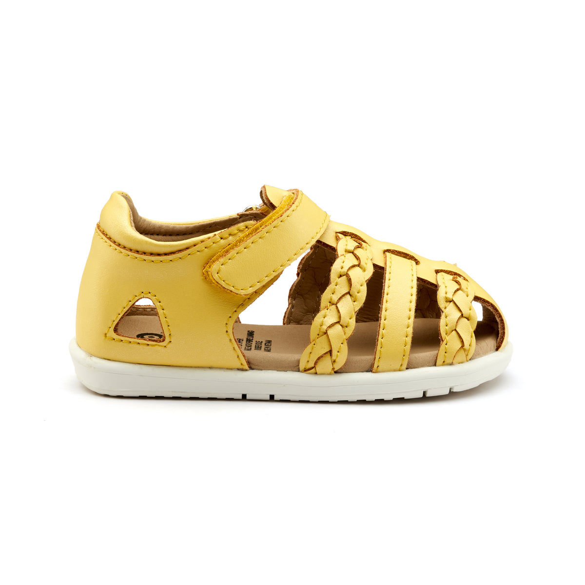 Old Soles 9510 Seascape kids leather sandal in Lemon and Snow with open toe detail