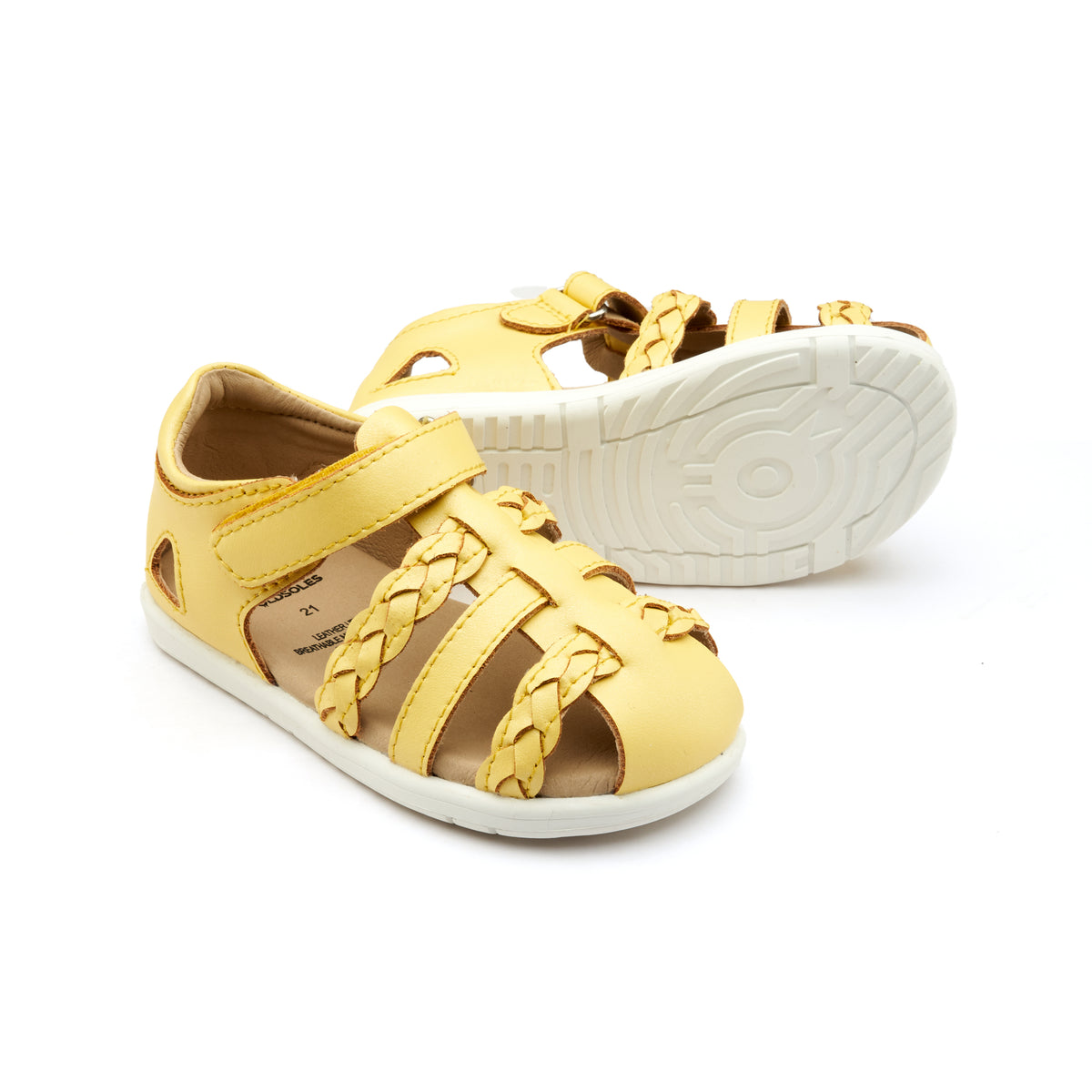 Old Soles 9510 Seascape kids leather sandal in Lemon and Snow with open toe detail
