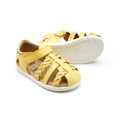 Old Soles 9510 Seascape kids leather sandal in Lemon and Snow with open toe detail