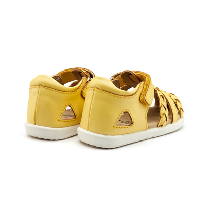 Old Soles 9510 Seascape kids leather sandal in Lemon and Snow with open toe detail